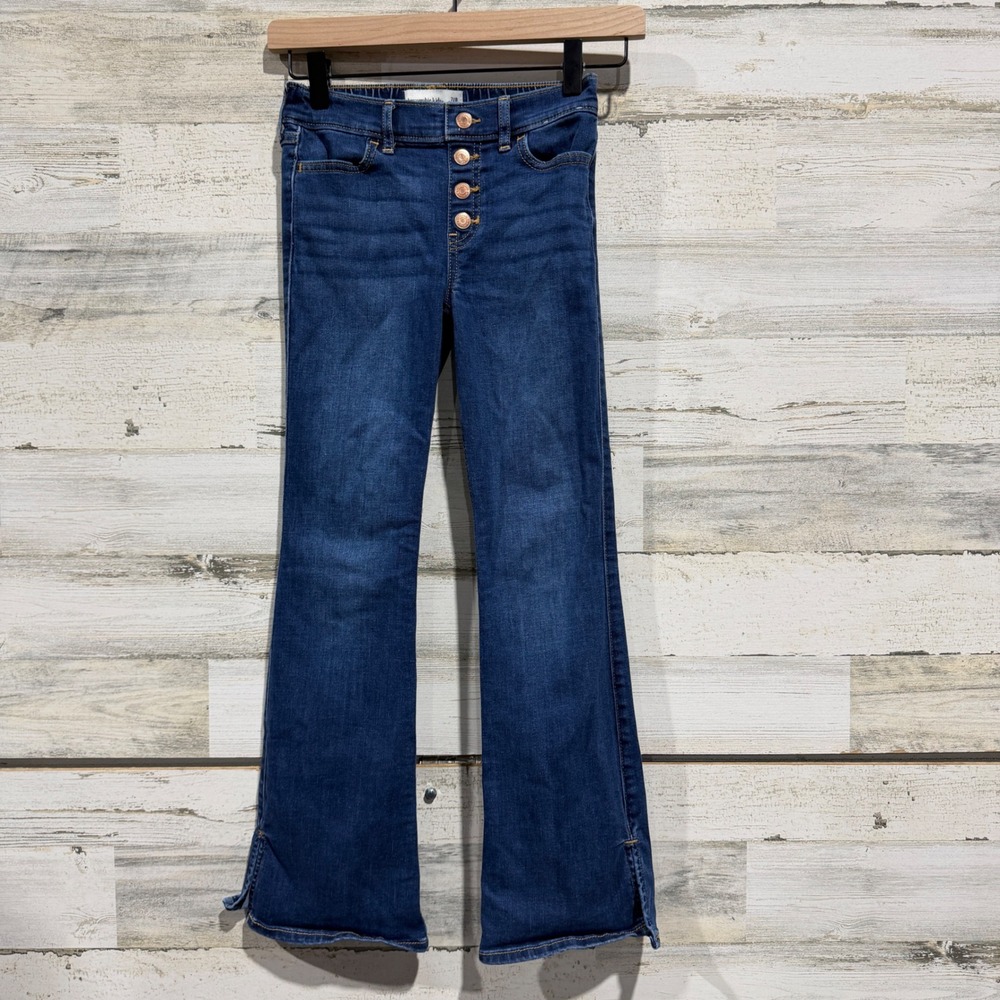Abercrombie Kids High-Rise Flare Jeans Girls 7/8 Long Blue Denim Cotton EUC